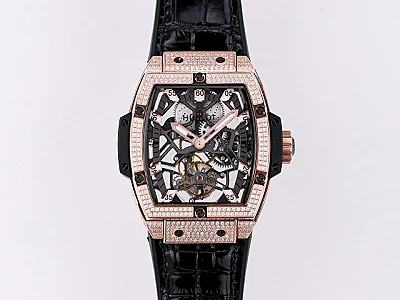 TW Factory Hublot Masterpiece 906 Tourbillon Watch - Rose Gold/Platinum, Black Leather Strap, Skeleton Dial, Super Clone Design