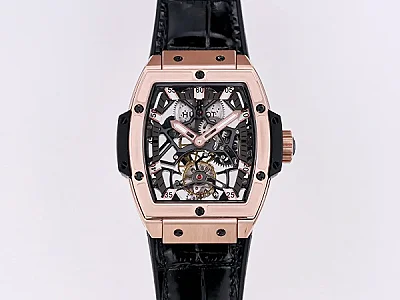 BB Factory Hublot Masterpiece 906 Rose Gold/Platinum Plated Skeleton Tourbillon Watch with Black Leather Strap - Super Clone Excellence