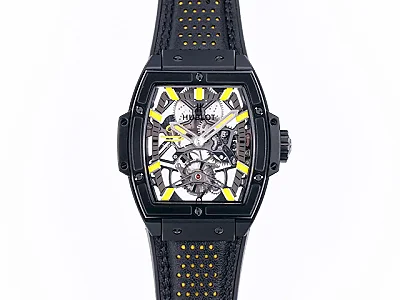 GS Factory Hublot Masterpiece 906 Black &amp; Yellow Skeleton Tourbillon Watch with Leather Strap - Super Clone Edition
