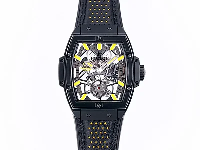 JJ Factory Hublot Masterpiece 906 Black &amp; Yellow Skeleton Tourbillon Watch with Leather Strap - Super Clone Edition