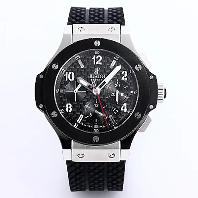 ZF Factory Hublot Big Bang 44mm Black Ceramic &amp; Stainless Steel Chronograph Watch with Rubber Strap - Super Clone Edition