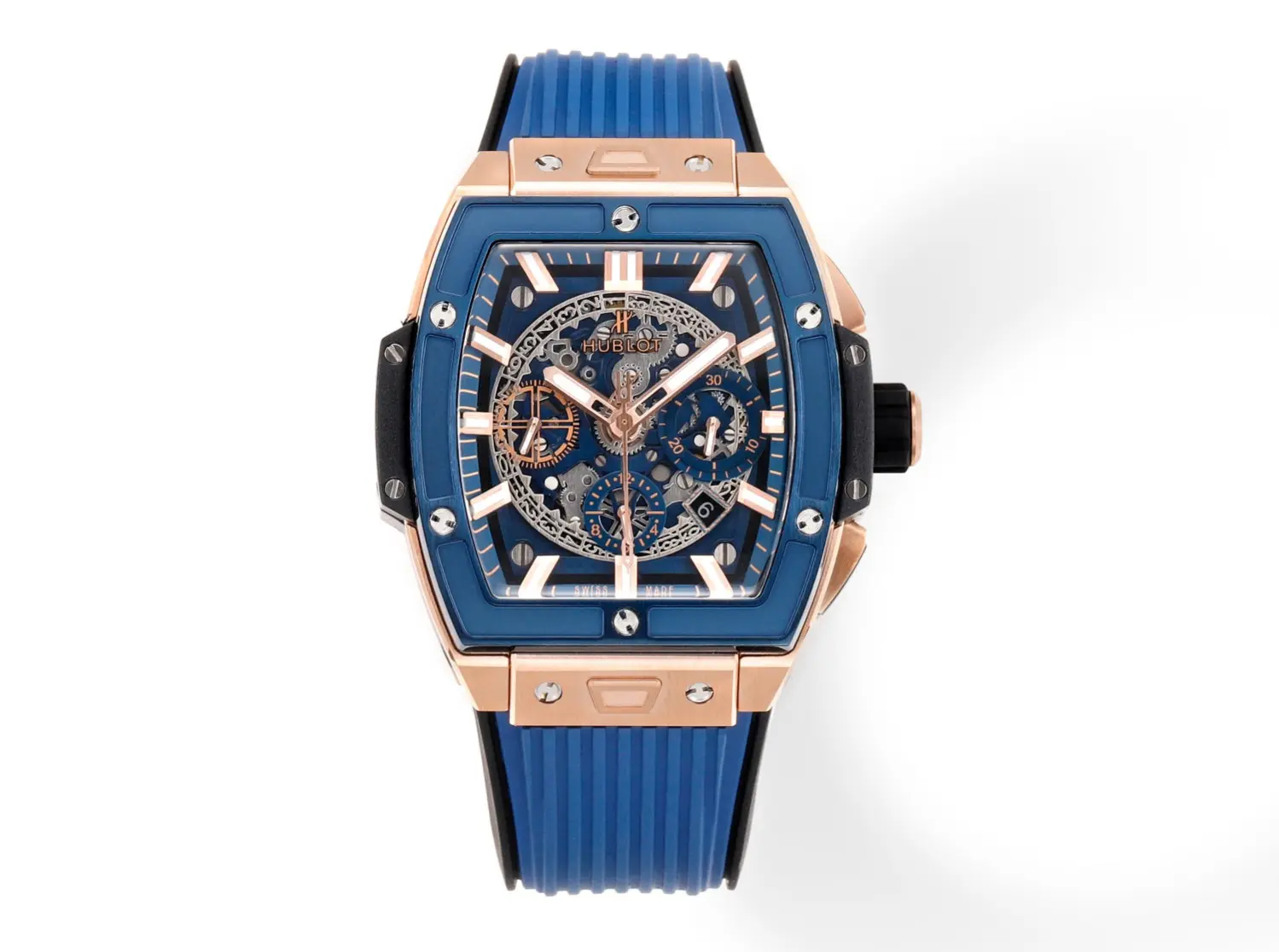 ZF Factory HUBLOT Spirit of Big Bang King Gold Blue Skeleton Dial Limited Edition Watch with Rubber Strap - Super Clone Excellence