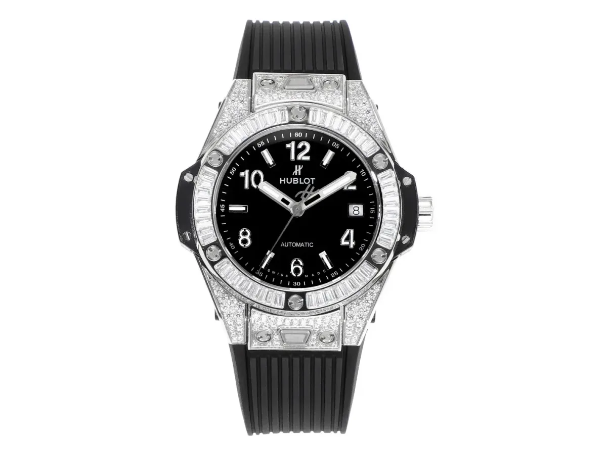 ZF Factory HUBLOT Big Bang One-Click 39mm Stainless Steel White Pave Watch with Black Strap - Super Clone Edition