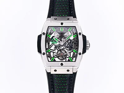 ZF Factory Hublot Masterpiece 906 Tourbillon Watch - Silver with Green Accents, Manual Wind Movement, Leather Strap, Super Clone Design