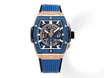 JB Factory HUBLOT Spirit of Big Bang King Gold Blue Skeleton Dial Limited Edition Watch with Rubber Strap - Super Clone Excellence