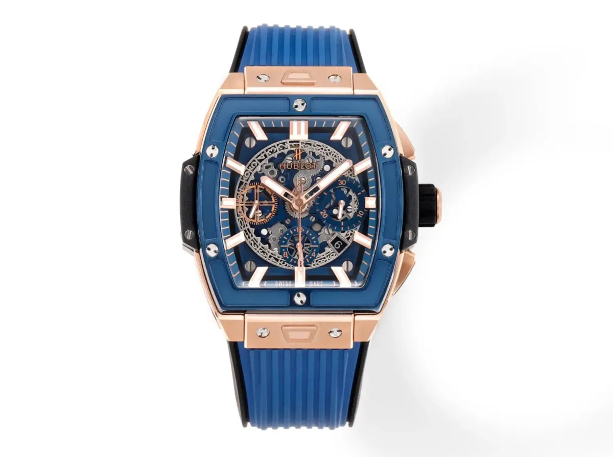 TW Factory HUBLOT Spirit of Big Bang King Gold Blue Skeleton Dial Limited Edition Watch with Rubber Strap - Super Clone Excellence