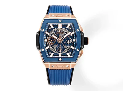 TW Factory HUBLOT Spirit of Big Bang King Gold Blue Skeleton Dial Limited Edition Watch with Rubber Strap - Super Clone Excellence