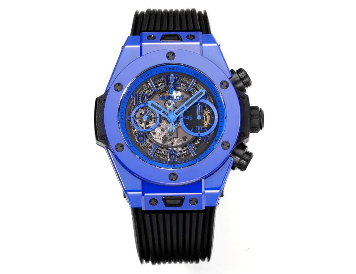 BB Factory Hublot Big Bang Unico Blue Ceramic Watch - 45mm Automatic Chronograph with Rubber Strap - Super Clone Quality