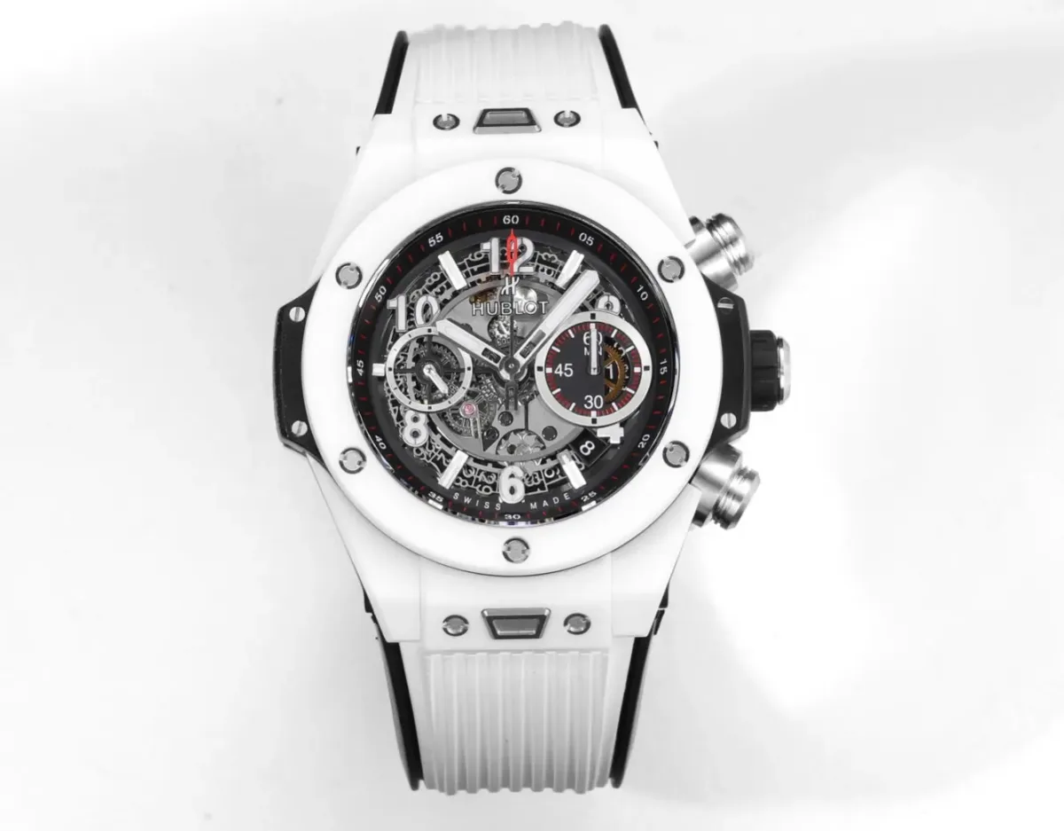 V6 Factory HUBLOT Big Bang Unico White Ceramic Chronograph Watch with Rubber Strap - Super Clone Edition