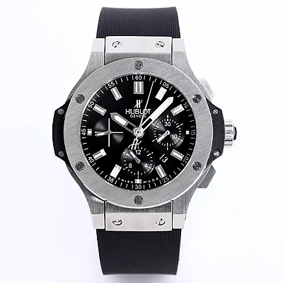 TMF Factory Hublot Big Bang 44mm Black Rubber Strap Chronograph Watch - Silver Case | Super Clone Watch