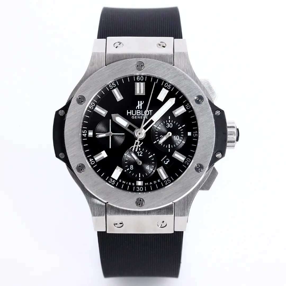 TW Factory Hublot Big Bang 44mm Black Rubber Strap Chronograph Watch - Silver Case | Super Clone Watch