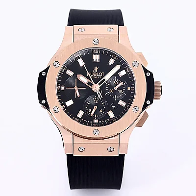 BB Factory Hublot Big Bang 44mm Rose Gold Black Dial Rubber Strap Chronograph Super Clone Watch