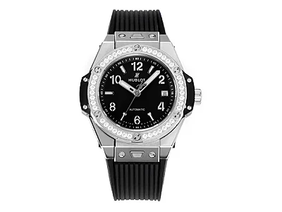 APS Factory Hublot Big Bang One-Click 39mm Stainless Steel White Pave Watch with Black Strap - Super Clone Edition