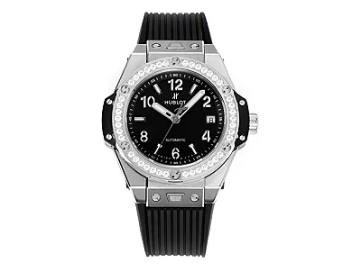 TW Factory Hublot Big Bang One-Click 39mm Stainless Steel White Pave Watch with Black Strap - Super Clone Edition
