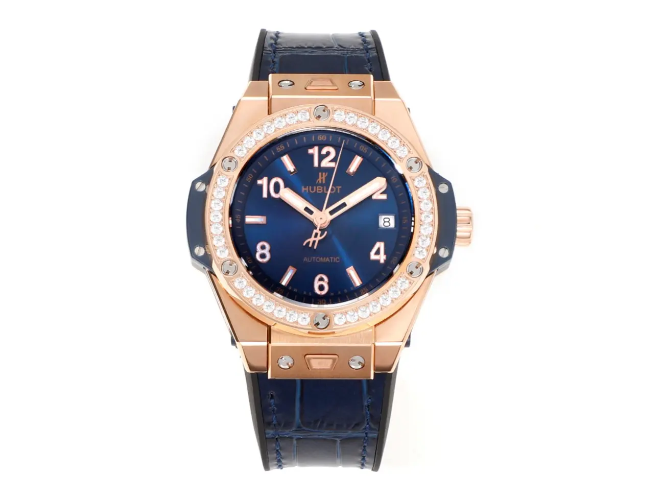 TW Factory HUBLOT Big Bang One-Click 39mm Rose Gold Blue Dial Diamond Set Automatic Super Clone Watch