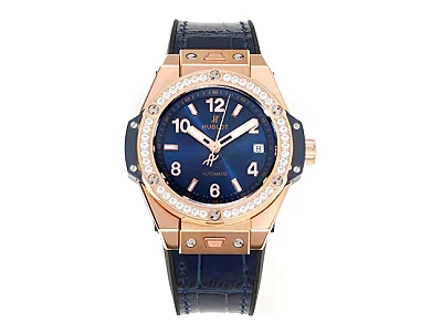 WWF Factory HUBLOT Big Bang One-Click 39mm Rose Gold Blue Dial Diamond Set Automatic Super Clone Watch