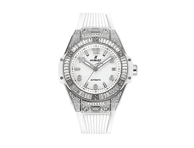 JB Factory Hublot Big Bang One-Click 39mm Stainless Steel White Pave Watch - Automatic, White Strap, Super Clone Quality