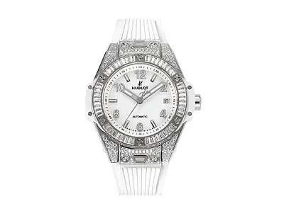 V6 Factory Hublot Big Bang One-Click 39mm Stainless Steel White Pave Watch - Automatic, White Strap, Super Clone Quality