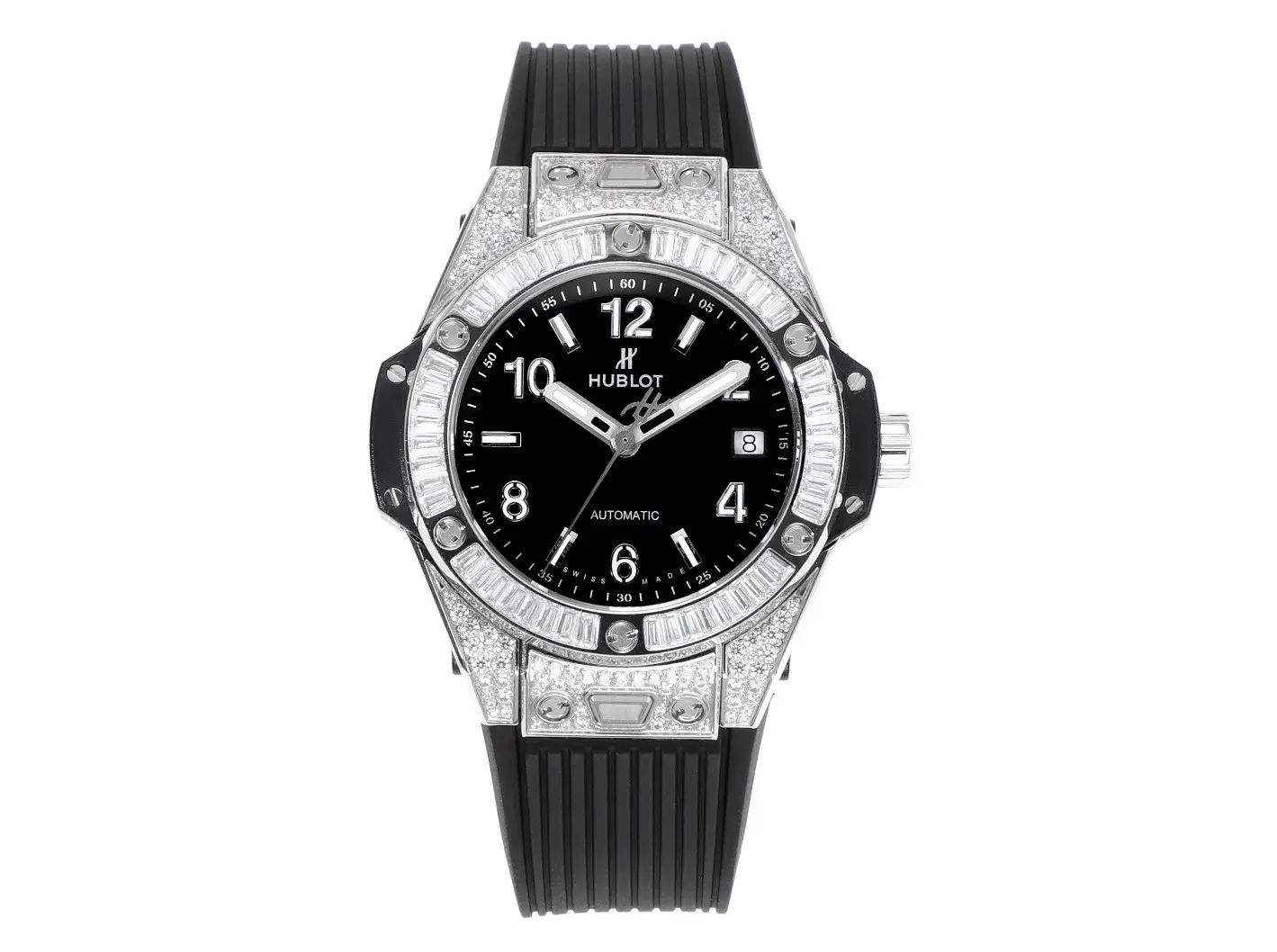BB Factory HUBLOT Big Bang One-Click 39mm Stainless Steel White Pave Watch with Black Strap - Super Clone Edition