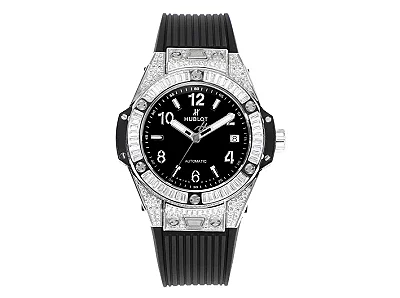 BB Factory HUBLOT Big Bang One-Click 39mm Stainless Steel White Pave Watch with Black Strap - Super Clone Edition