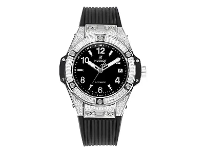 JB Factory HUBLOT Big Bang One-Click 39mm Stainless Steel White Pave Watch with Black Strap - Super Clone Edition