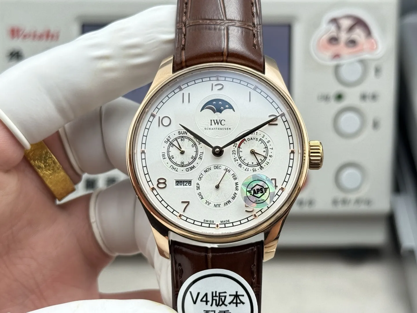 APS Factory IWC Portugieser Perpetual Calendar Rose Gold Case White Dial Brown Leather Strap Men's Luxury Watch