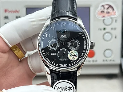 APS Factory IWC Portugieser Perpetual Calendar Black Dial Automatic Men's Watch with Leather Strap