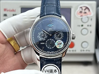 APS Factory IWC Portugieser Perpetual Calendar Automatic Men's Watch Blue Dial Leather Strap Silver Case