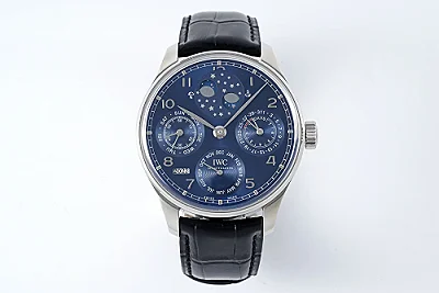 APS Factory IWC Schaffhausen Portugieser Perpetual Calendar Blue Dial Moonphase Black Leather Strap Men's Luxury Watch