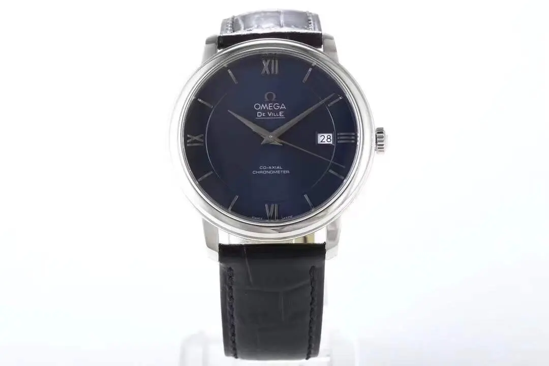 Omega De Ville Blue Dial Leather Watch