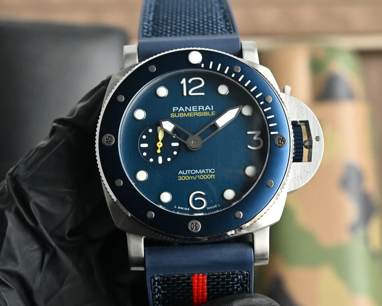 Panerai Submersible Automatic Blue Dial Men's Dive Watch with Blue Fabric Strap - 300m Water Resistant