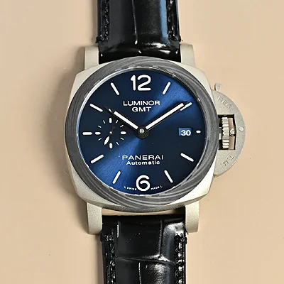 Panerai Luminor GMT Automatic Blue Dial Stainless Steel Men's Watch with Black Alligator Leather Strap