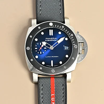 Panerai Submersible Luna Rossa Automatic Blue Dial Grey Rubber Strap with Red Accents Men's Dive Watch