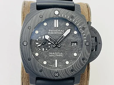 Panerai Submersible Marina Militare Carbotech Automatic Men's Diver Watch - Black Dial with Gray Texture, Black Rubber Strap