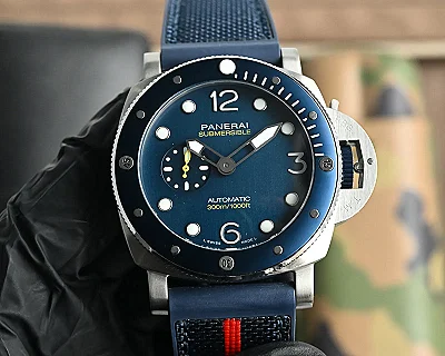 VS Factory Panerai Submersible Automatic Blue Dial Men's Dive Watch with Blue Fabric Strap - 300m Water Resistant
