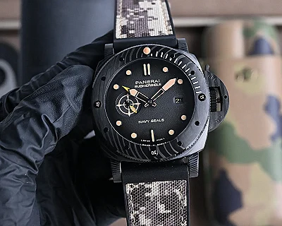 VS Factory Panerai Submersible Navy Seals Edition Black Ceramic Case with Camouflage Rubber Strap Automatic Men's Diver Watch