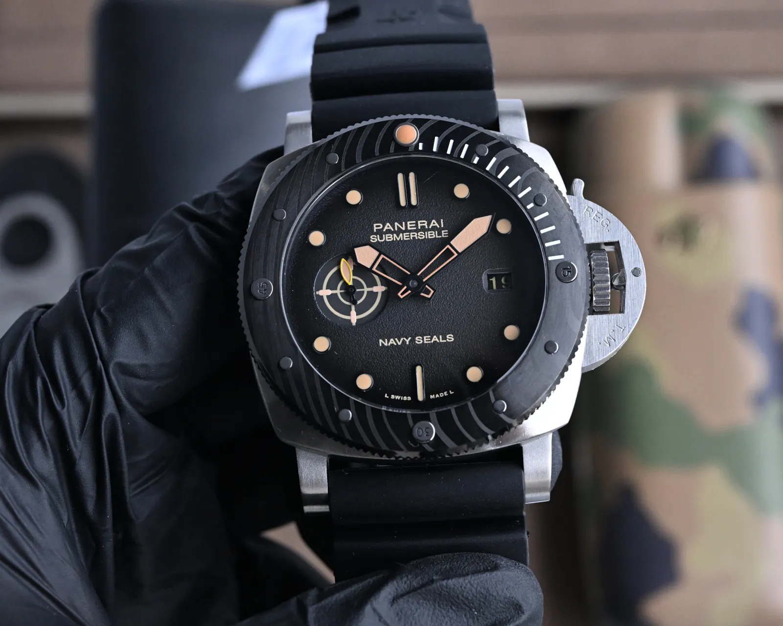 VS Factory Panerai Luminor Submersible Navy Seals Black Dial Brown Leather Strap Men's Diver Watch