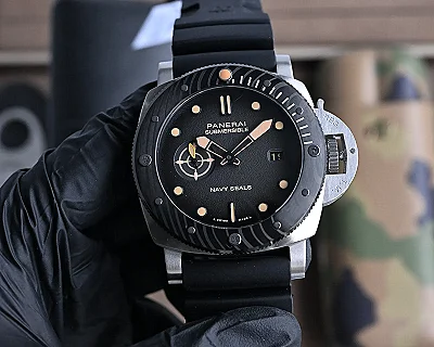 VS Factory Panerai Luminor Submersible Navy Seals Black Dial Brown Leather Strap Men's Diver Watch