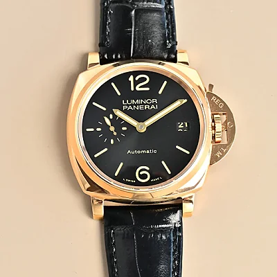 VS Factory Panerai Luminor Automatic Black Dial Rose Gold Case Black Alligator Leather Strap Men's Luxury Watch