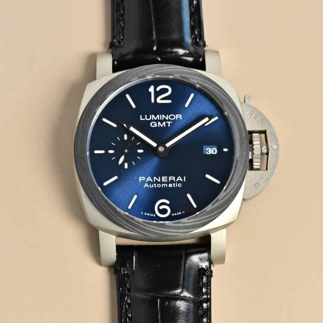 VS Factory Panerai Luminor GMT Automatic Blue Dial Stainless Steel Men's Watch with Black Alligator Leather Strap