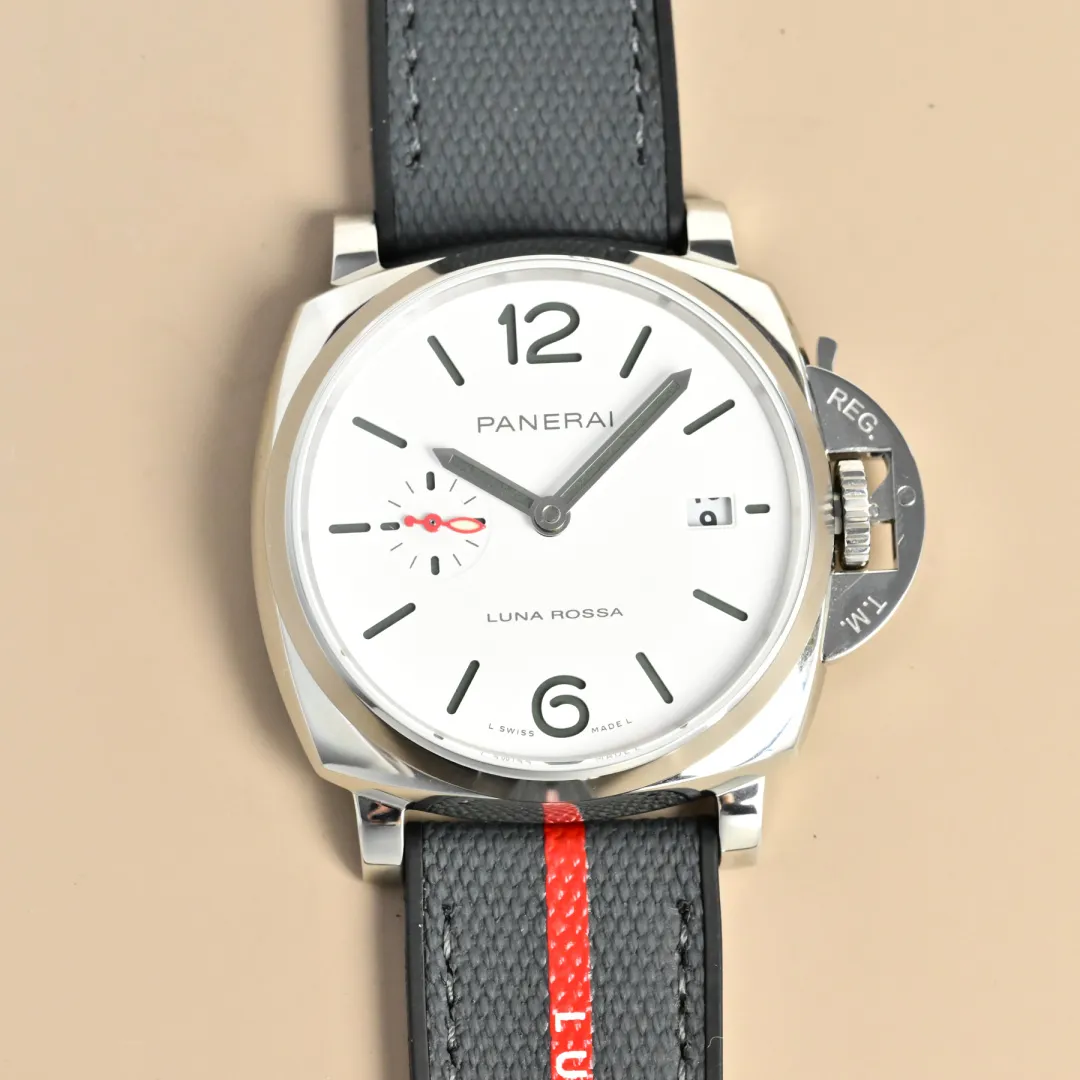 VS Factory Panerai Luminor Luna Rossa Automatic White Dial Stainless Steel Case Grey Fabric Strap Men's Watch