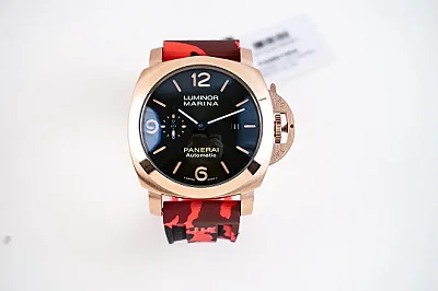 ZF Factory Panerai Luminor Marina Automatic Men's Watch - Red Camo Rubber Strap, Rose Gold Case, 45mm, Premium VSF Watches Quality