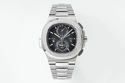 R8 Factory Patek Philippe Nautilus 5990/1A Dual Time Steel Black Super Clone Replica Watch