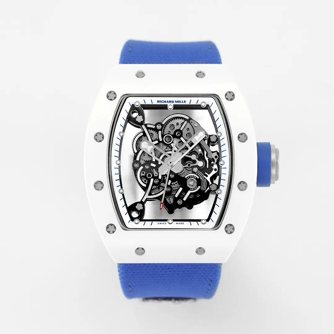 ZF Factory Richard Mille White Ceramic Blue Strap Super Clone Watch - Premium Replica Richard Mille Watch
