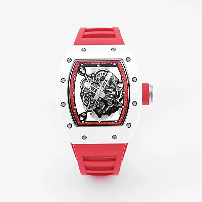 APS Factory Richard Mille White Ceramic Red Strap Super Clone Watch - Premium Replica Richard Mille