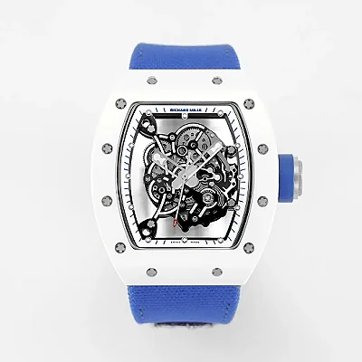 EUR Factory Richard Mille White Ceramic Blue Strap Super Clone Watch - Premium Replica Richard Mille Watch