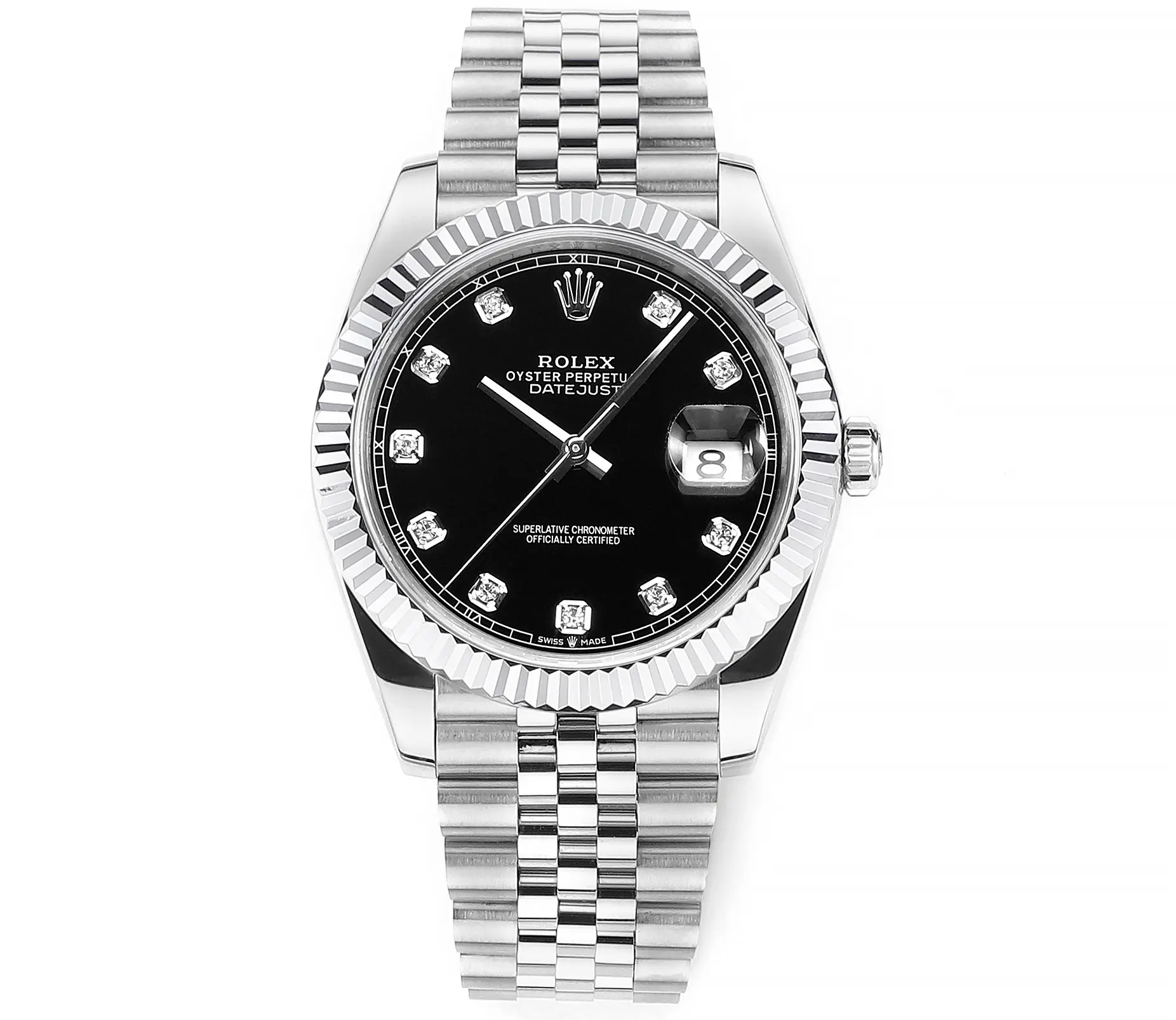 Rolex Datejust 41mm Watch - Silver with Black Dial, Diamond Markers &amp; VSF Super Clone Quality