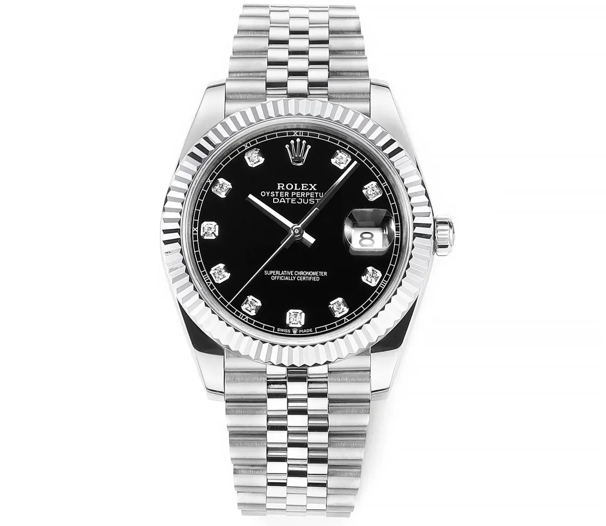 Rolex Datejust 41mm Watch - Silver with Black Dial, Diamond Markers &amp; VSF Super Clone Quality