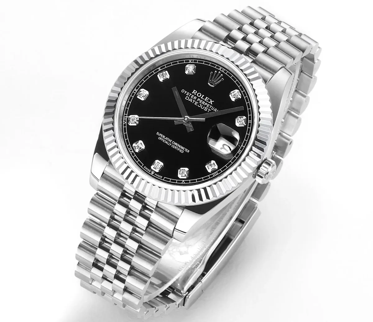 Rolex Datejust 41mm Watch - Silver with Black Dial, Diamond Markers &amp; VSF Super Clone Quality