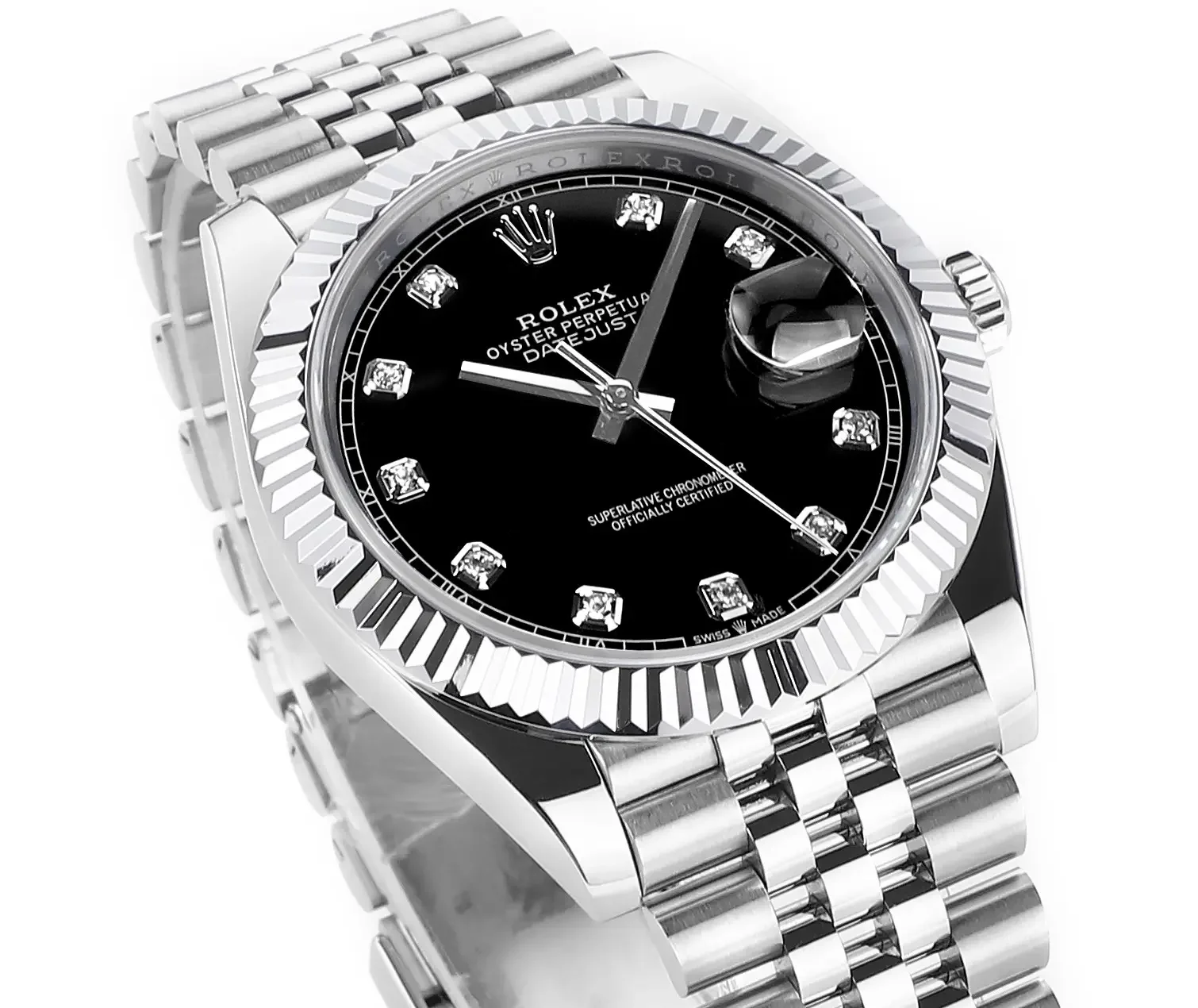 Rolex Datejust 41mm Watch - Silver with Black Dial, Diamond Markers &amp; VSF Super Clone Quality